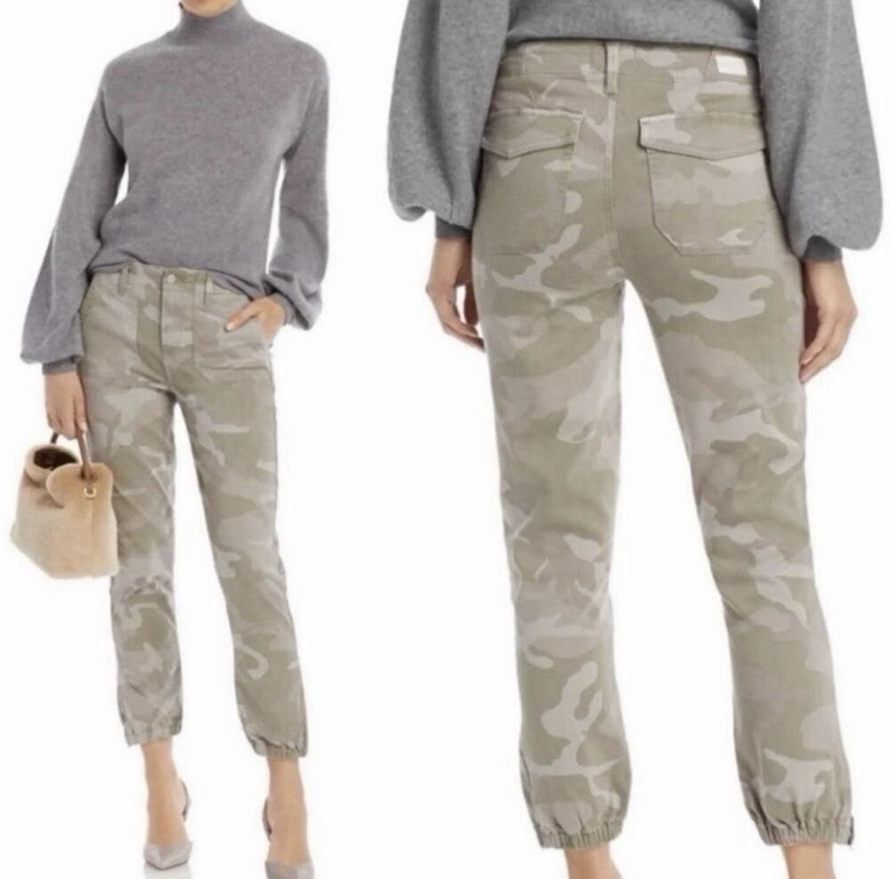 PAIGE Mayslie Jogger Pants Women’s 28 Camo Green Stretch Utility Ankle Zip